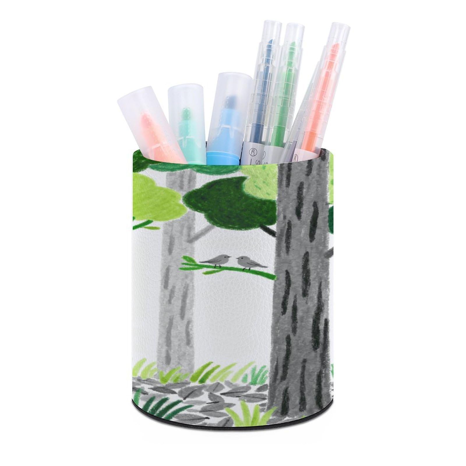 VstaDank - Round Pencil Holder, PU Leather Desk Organizer for Desk Office Desk Decoration (3.1" x 3.9")