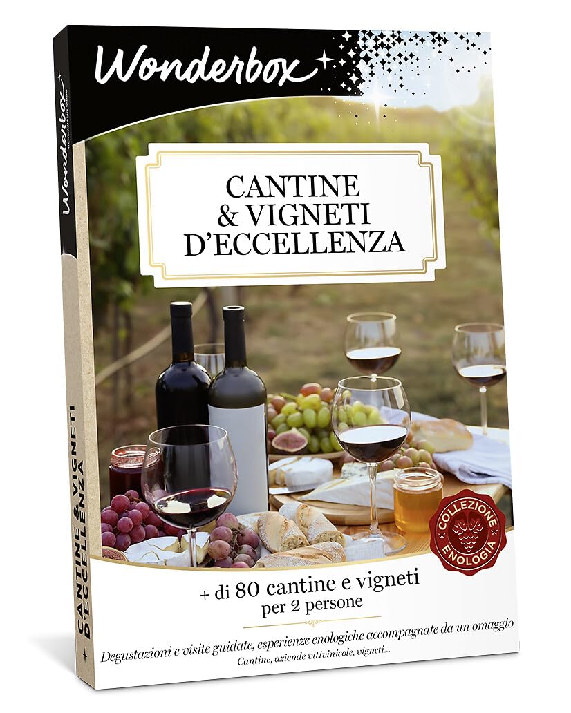 Wonderbox - Cofanetto Regalo - Cantine & Vigneti d'Eccellenza - per 2 pers | 1 esperienza enologica + omaggio enologico - 80 cantine e vigneti - Degustazione + visita guidata, aziende vitivinicole