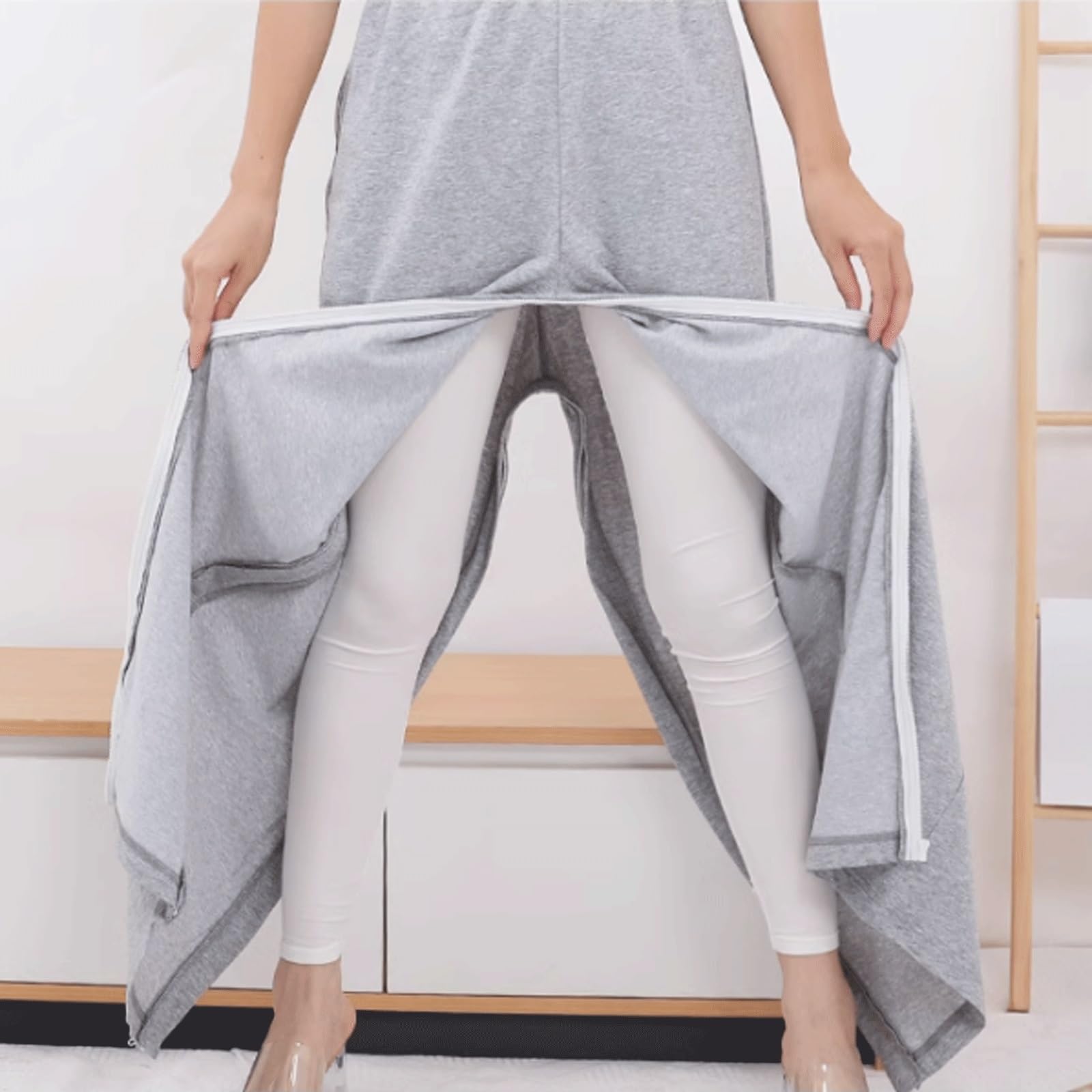 Pantalones de cuidado del paciente completamente abiertos, pantalones de chándal de recuperación postoperatoria con cremallera y algodón suave para personas mayores, exfoliantes suaves