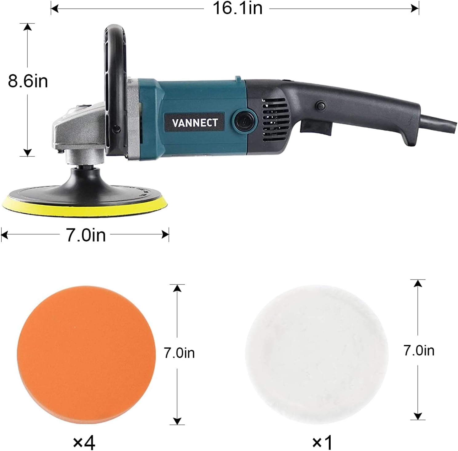 Dimensions of the polisher and pads