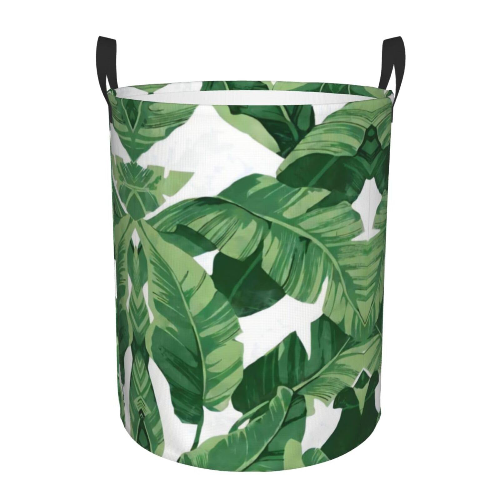 S Circular Hamper – Collapsible Cute green palm leaves Print Laundry Basket