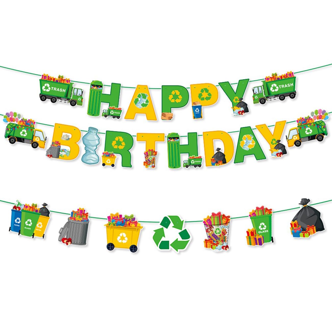 Gaodercha Garbage Truck Birthday Banner Eco Friendly Paper Green Party Decor Banner Disposable Birthday Decoration Supplies For Home Garden Birthdays Celebration Event