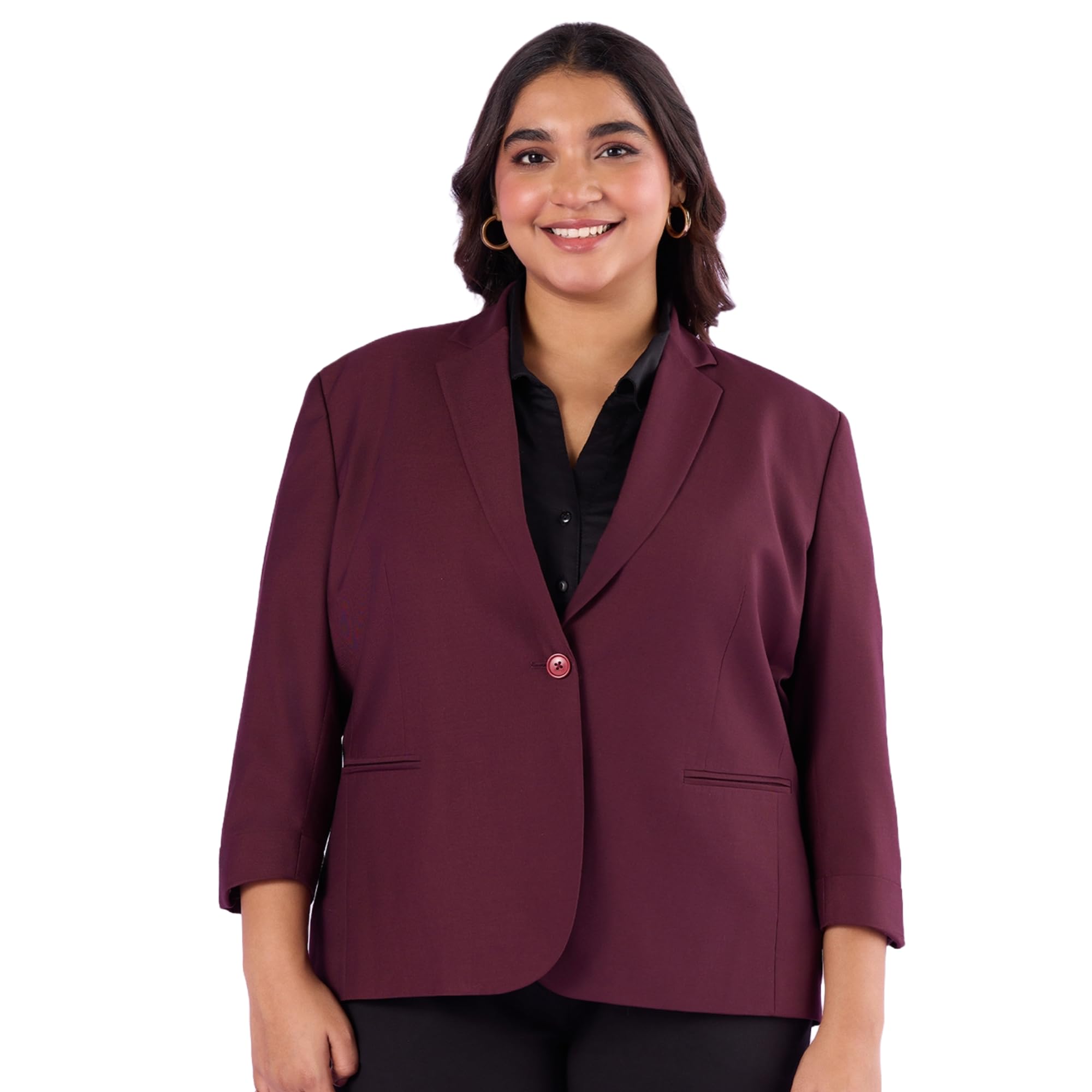 Plus Size Regular Fit Terry Rayon Women's Blazer Plus Size Blazer - (Red)-image-39