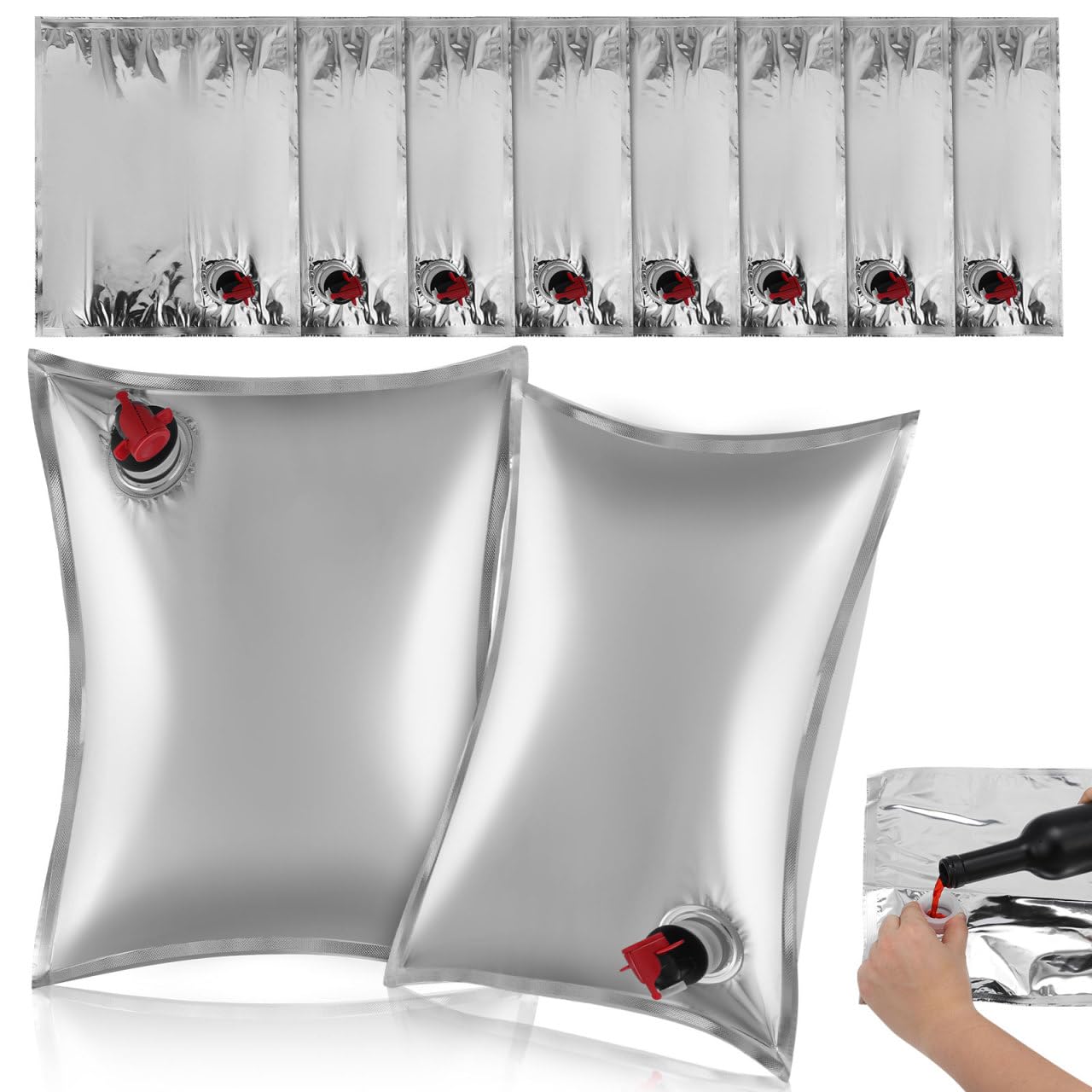 Gadpiparty 10 Pack Refillable Wine Bags with Tap 5L Portable Reusable Drink Pouches for Outdoor Parties Picnics Travel Beverage Storage