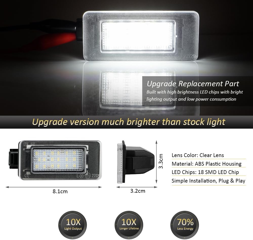 D-Lumina LED License Plate Light Tag Lamp Assembly for 2019-UP Nissan Altima Sentra Rogue Versa, Powered by 18-SMD Xenon White LED Tag Lights, Pack of 2