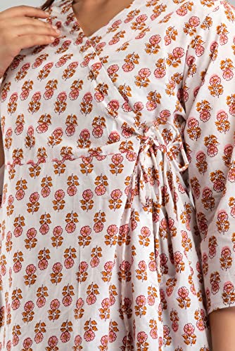 Image of feranoid Floral Print Angrakha 3 Sleeves Flared Kurti