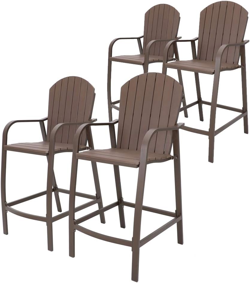 Crestlive Products Patio Wood Bar Stools Counter Height Chairs All Weather Furniture with Heavy Duty Aluminum Frame & Polywood in Brown Finish for Outdoor Indoor, Pack of 2 (Brown): Garden & Outdoor