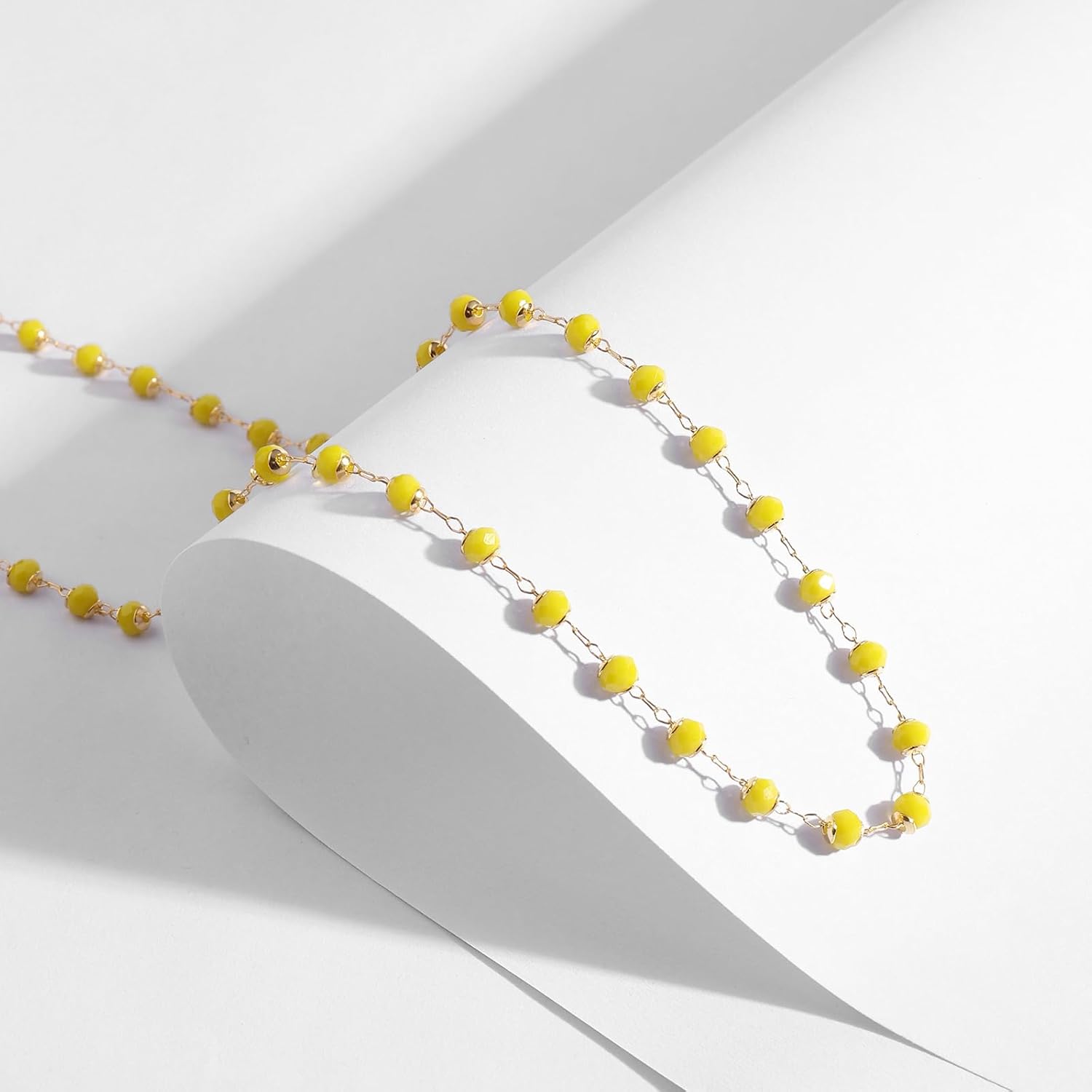 Beaded Choker Necklace for Women Dainty 14K Gold Plated Crystal Necklace Gold Bead Necklace Boho Choker Necklace Gemstone Beaded Necklace Jewelry Gifts for Women - Image 4