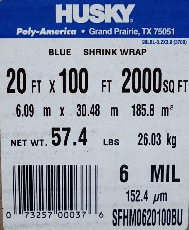 Husky 20' x 100' 6 Mil Brand Shrink Wrap - Blue