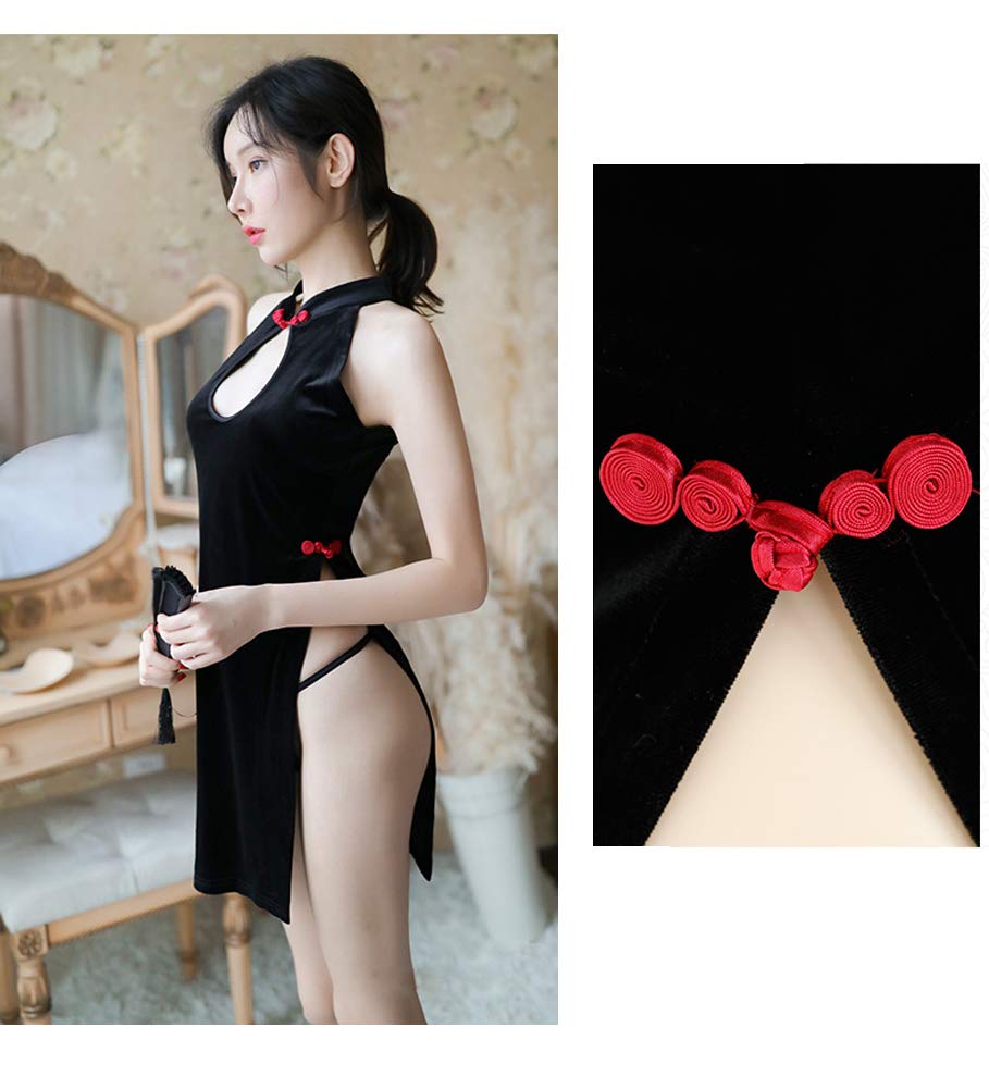 RONGYEE Clothing Lingerie Cheongsam Costume Anime Babydoll Suit Chinese Style - black - One Size - Image 3