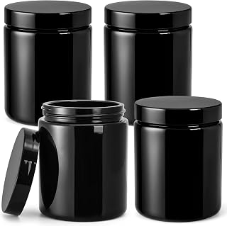 Nicunom 4 Pack Black Glass Storage Jar 8 oz/250mL, Smell Proof Container | UV Protection Multipurpose Container for Coffee, Tea, Herb, Spice, Cosmetic