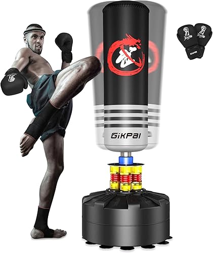 Miniatura 9 de GIKPAL Saco de boxeo, bolsa de boxeo pesado independiente de 70 pulgadas con soporte para adultos, adolescentes y niños, bolsa de kickboxing con 12