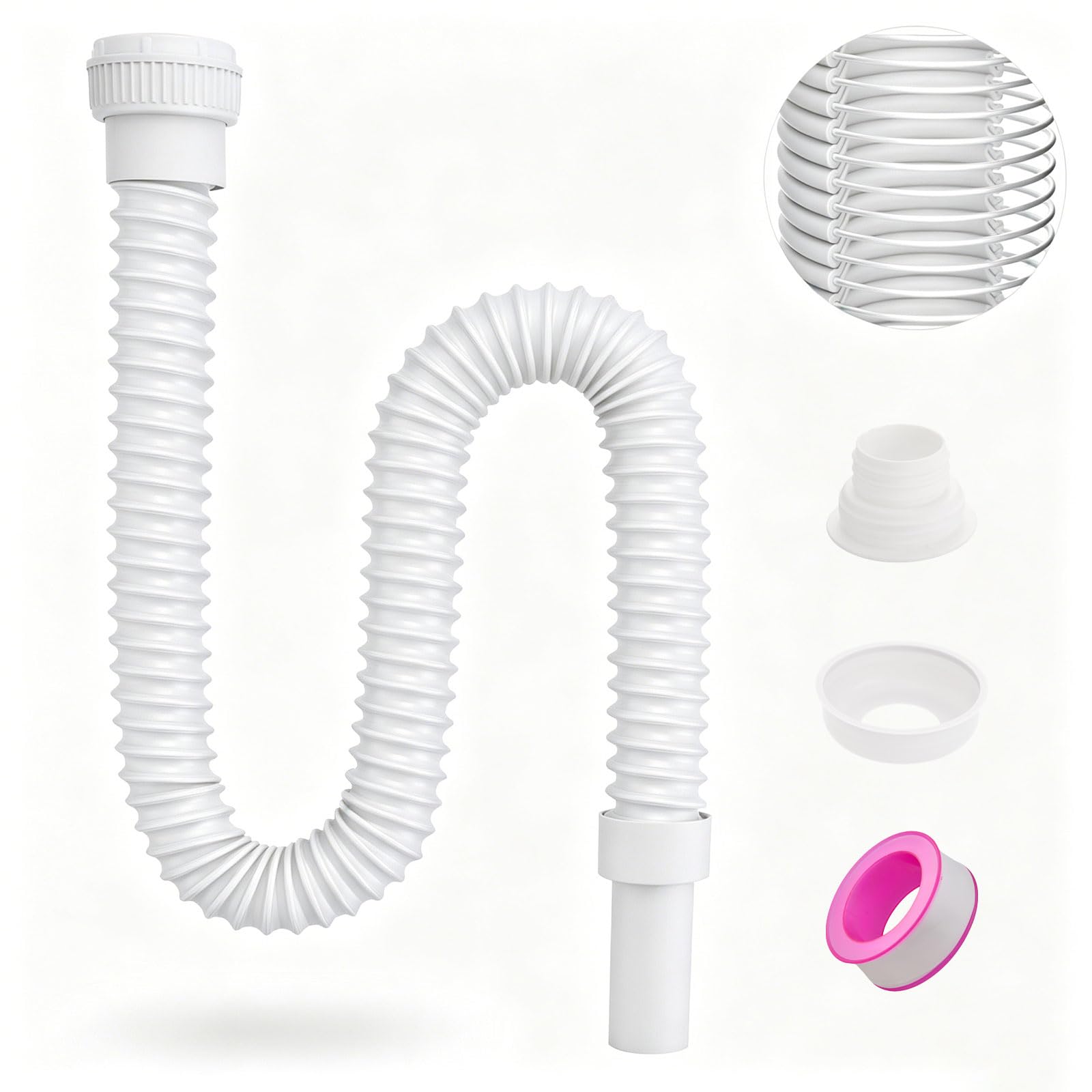 Flexible Waste Pipe with Reinforced Steel Wire with an Adapter White