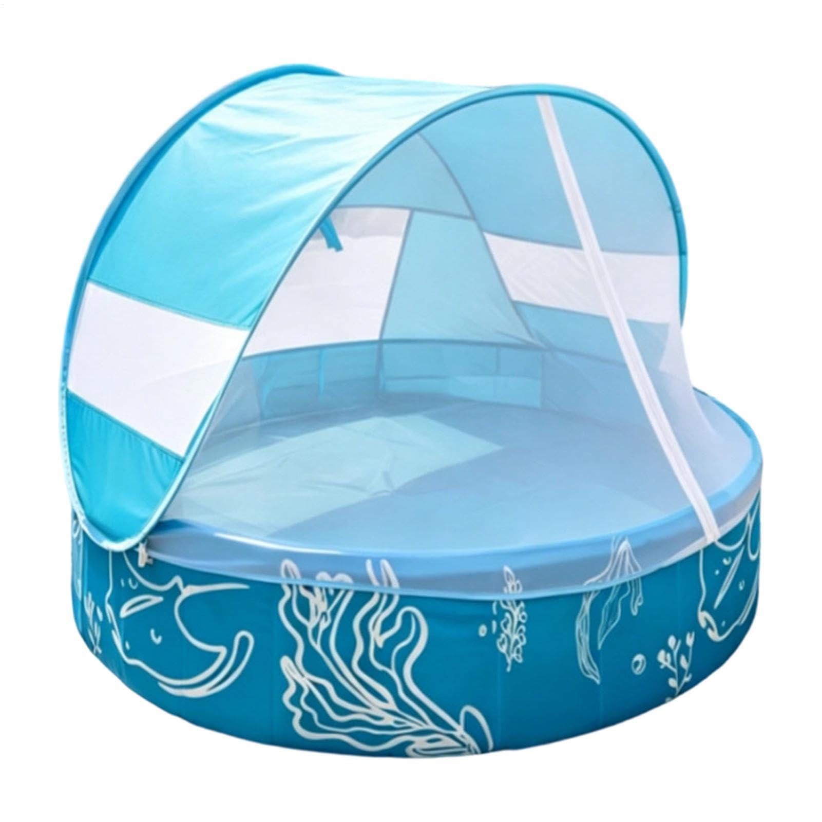 Kids Pool - Foldable Non Inflatable Swimming Pool With Canopy Net, Portable Water Play Tub, 120x30cm Outdoor Splash Basin | Summer Patio Beach Travel Fun Pools For Children Kids Activities