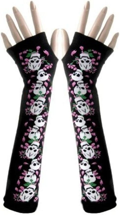 Punk Gothic Long Arm Warmer Fingerless Gloves (Skull)