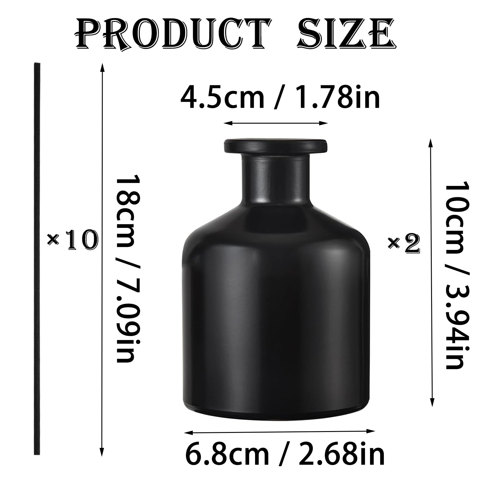 2 szklane butelki z dyfuzorem, 150 ml, dyfuzor zapachowy, z 10 patyczkami, do zapachu atmosfery i aromaterapii, do domu, biura, wymiany DIY (czarny)