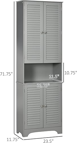 Miniatura 3 de HOMCOM Armario de almacenamiento de baño alto y estrecho con puertas y estante ajustable armario de lino de baño independiente con 2 armarios y