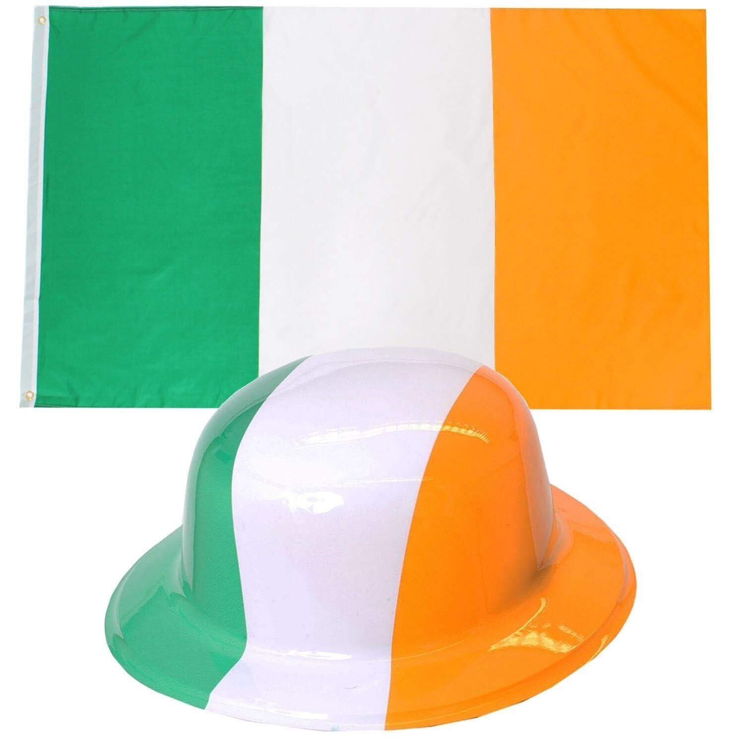Irish Flag & Hat - 3x5 Ft Ireland Flag + Irish Bowler Hat - Ireland Fancy Dress Accessory Kit - Perfect for St. Patrick's Day or Sports Supporters (One Size) โ image 1