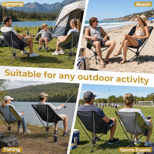 Silla Plegable Ligera con Giro 360°, Silla de Camping para Adultos con Bolsillo Lateral y Bolsa de Almacenamiento, Portátil para Exterior que se Monta en Solo 7 Segundos, Rotación Flexible 360° miniatura 7
