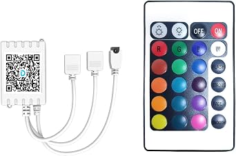 DAYBETTER Updated Bluetooth Remote Control for RGB LED Light Strips, 2 Ports 24 Key 4 Pin Output Dimmable LED Strip Lights Voltage DC 12VWithout Power Adapter