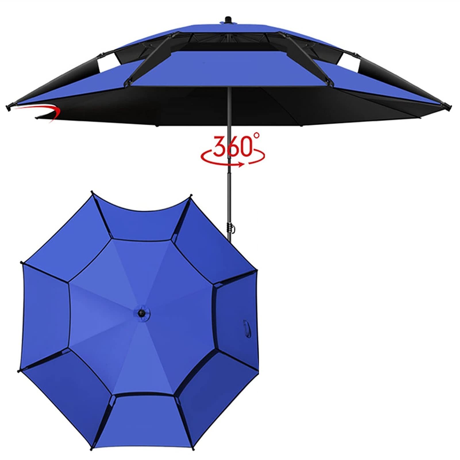 Sombrilla de Pesca con protección Solar, Anclaje para Arena y función de inclinación. Parasol Ligero de Color Azul. Varillas de Aluminio reforzadas con Bolsa de Transporte