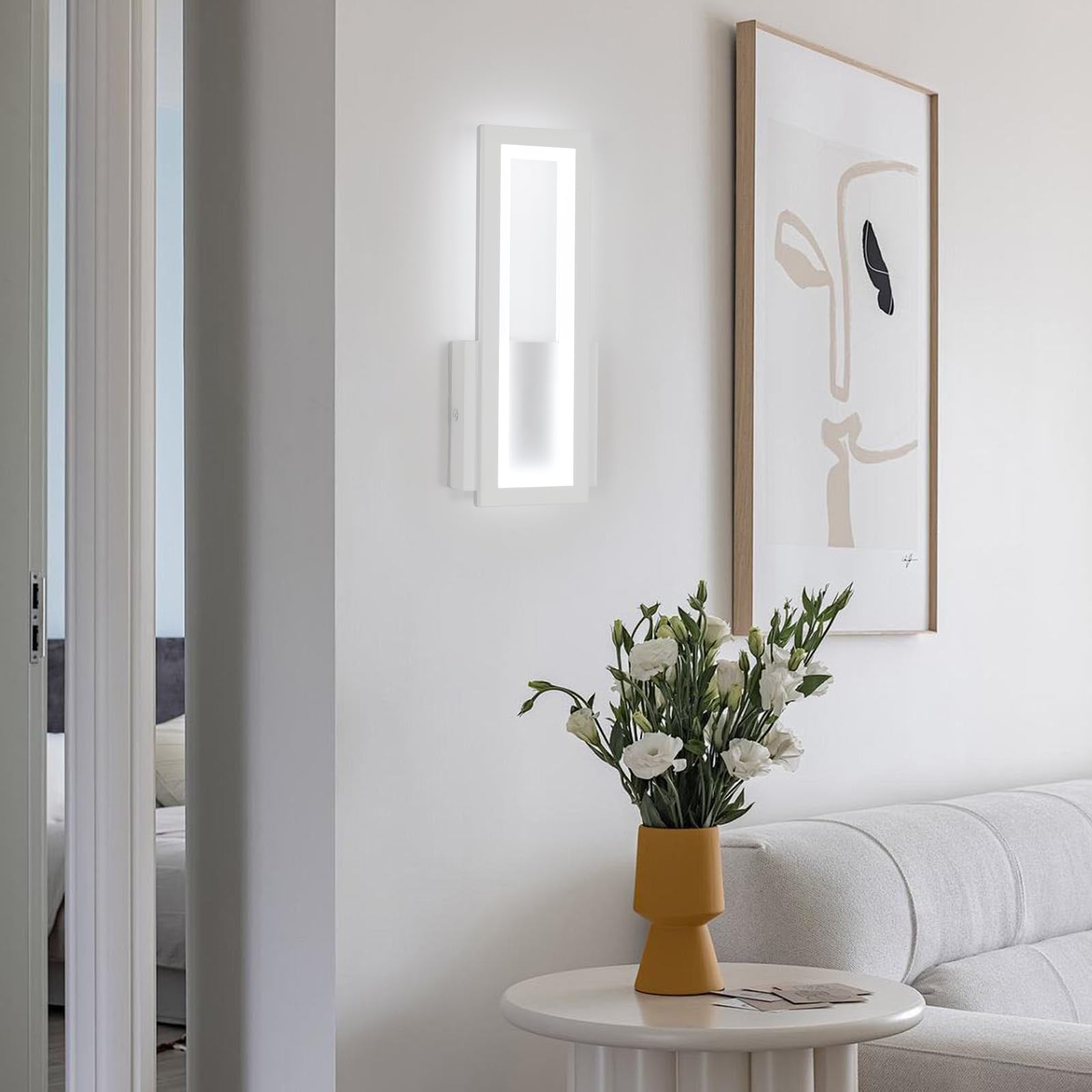 Aplique de Pared Interior LED, Lámpara de Pared LED Moderno 16W 1800LM, Luz de Pared Blanco Moderna en Acrílico, Iluminación de Pared para Dormitorio, Pasillo, Escalera, 6500K Luz Blanca, 32CM