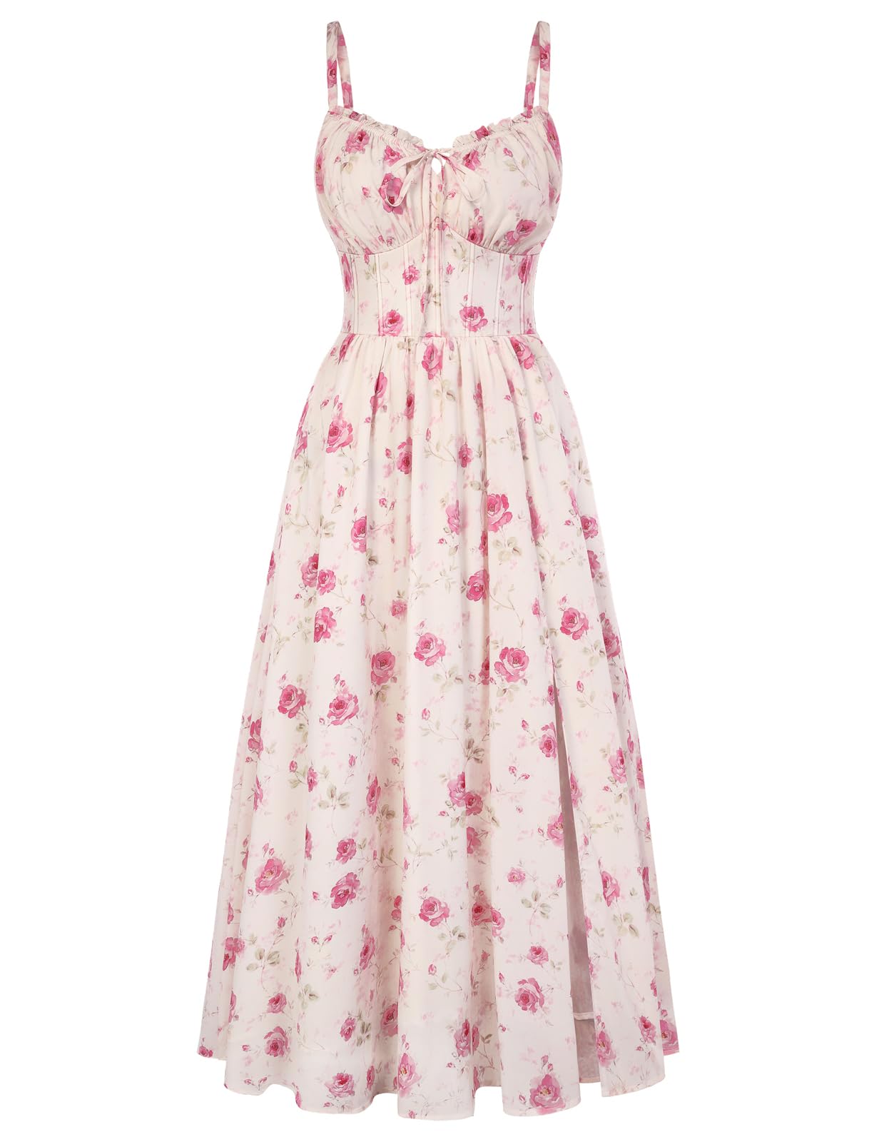 SCARLET DARKNESS Damen Sommerkleid Lang Ärmellos Blumendruck Corsagenkleid Spaghettiträger Strandkleid mit Taschen