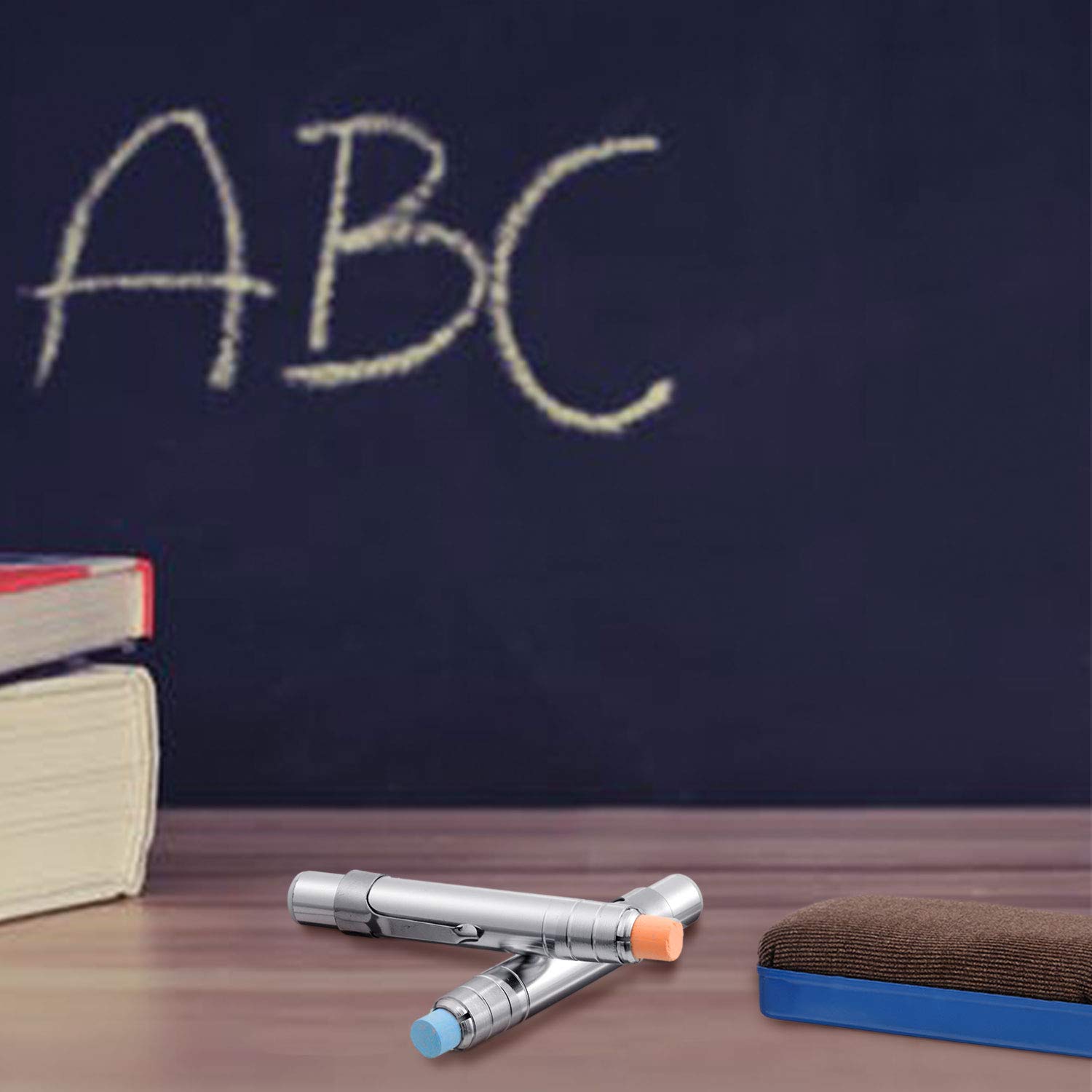 Zonon 5 Packs Aluminum Alloy Chalk Holders for Teachers Sidewalk Holders Clip with 2 Magnetic Chalkboard Erasers Adjustable Unbroken Keeper for Office Painting Writing (No Chalks) - Image 7