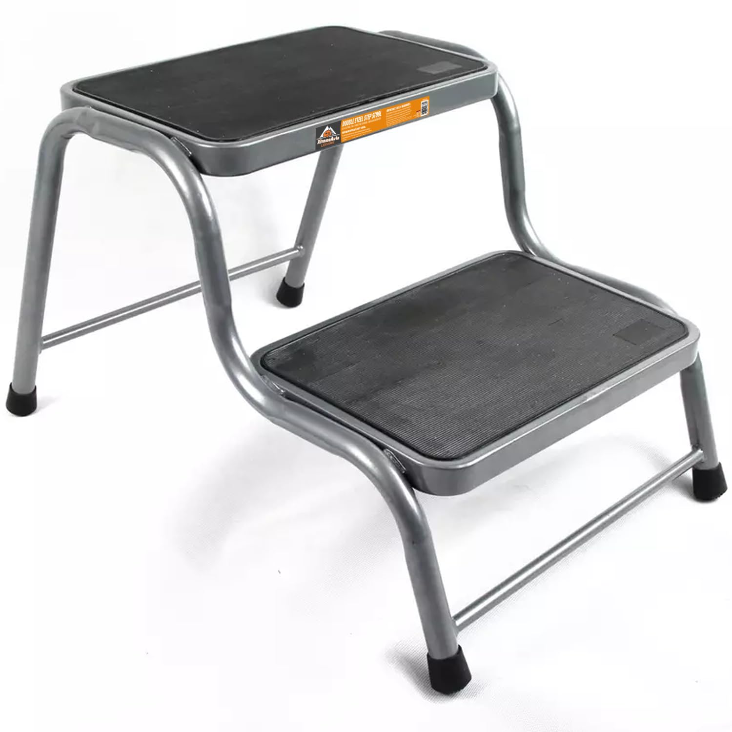 Xtremeauto Grey Double Steel Caravan Step Extra Large - Xl Steel Caravan Motorhome Step, Heavy Duty Camper Stool Step, Caravan Step Camper Steps, Wide Stepping Stool For Campervan With Anti Slip Grooves