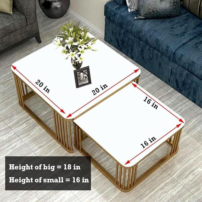 Image of Brown Art SHOPPEE Square Coffee Table Home Decor Furniture Coffee Table Sets,2 Piece MDF Top,Stacking Nesting Table with Iron Frame for Living Room Living Room or Lounge (Brown Black)