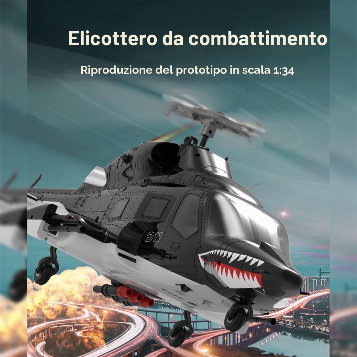 Air-wolf elicottero RC per adulti, aereo Wolfbush AW-911, scala 1/34, 2,4 G, 9 CH Flybarless con modalità cascata 6G/3D, modello elicottero RC a 1 batteria con posizionamento GPS