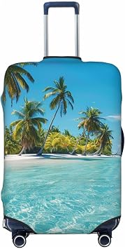 Elastic Luggage Cover Anti Scratch Dirt Covers, Tropical Beach Islands Summer Ocean Palm Tree Picture Travel Luggage Cover Suitcase Protector Fits 27-30 Inch Luggage