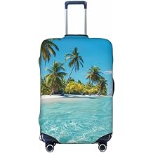 Elastic Luggage Cover Anti Scratch Dirt Covers, Tropical Beach Islands Summer Ocean Palm Tree Picture Travel Luggage Cover Suitcase Protector Fits 27-30 Inch Luggage