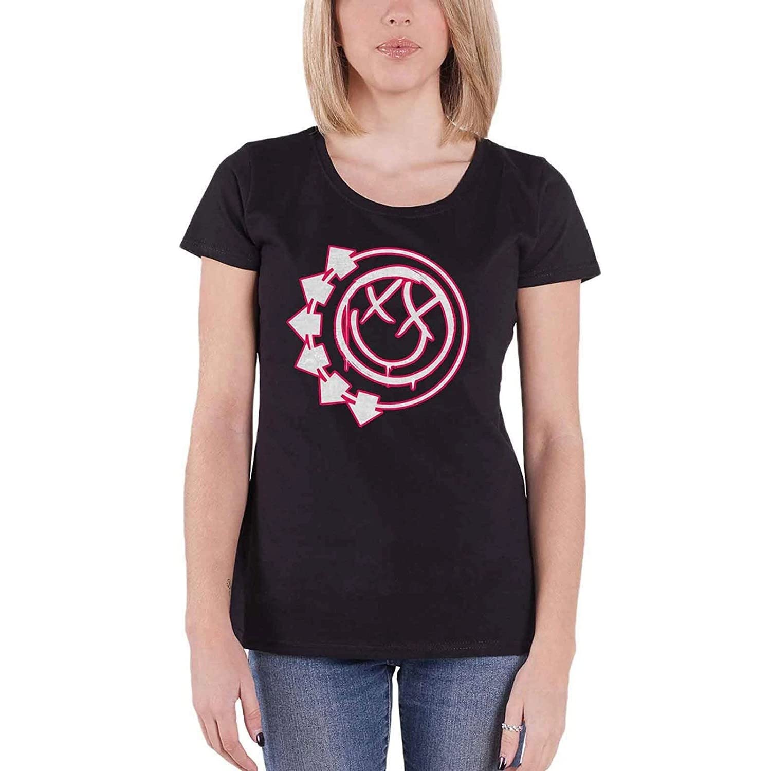 Blink-182 T Shirt Six Arrow Smile Band Logo Official Womens Skinny Fit Black XS