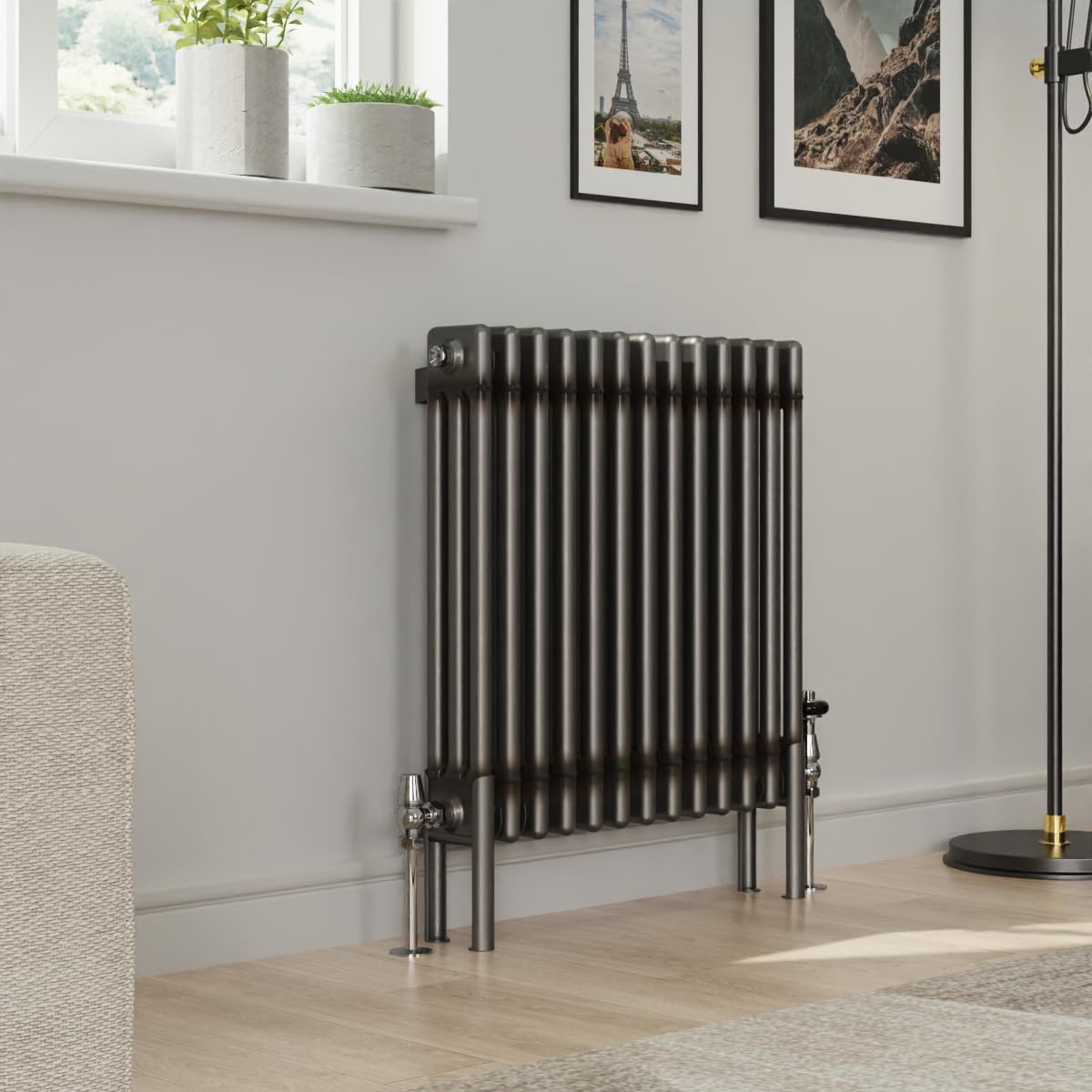 Warmehaus Raw Metal 600X607mm Traditional Horizontal Radiator Triple Column Cast Iron Style Panel Radiator Central Heating