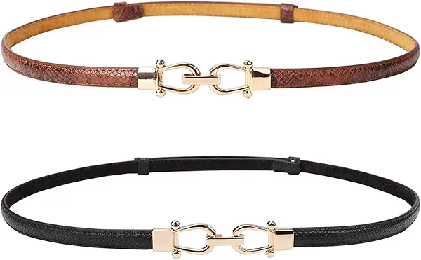 JASGOOD Leather Skinny Women Belt Ladies Thin Waist Belts Plus Size Adjustable for Jeans Pants Dresses with Metal Buckle