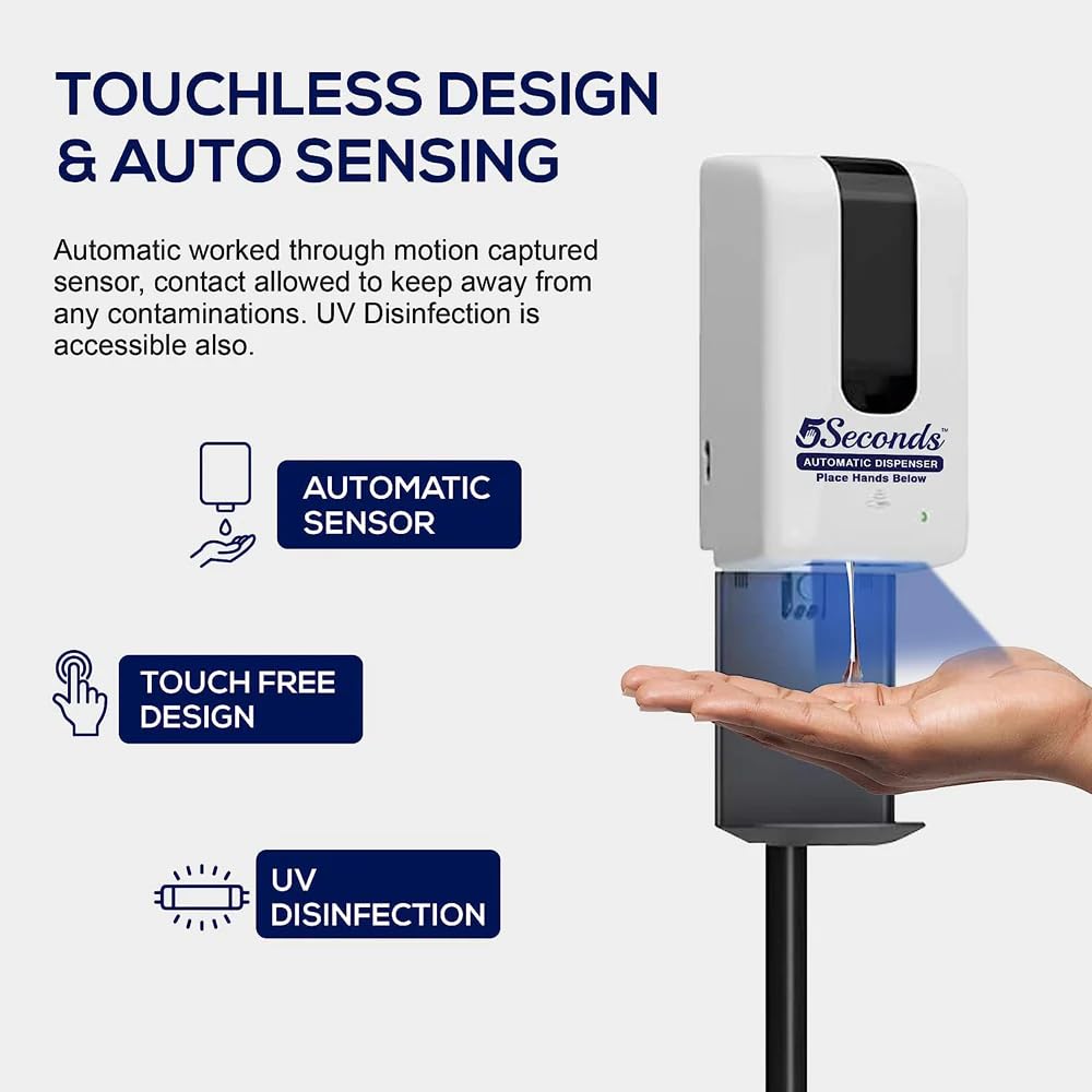 Automatic Hand Sanitizer Dispenser, 1000ML Stainless Design Soap Dispenser Touchless Battery Powered Auto Liquid Dispenser for Office, Home, Restaurant, and Healthcare Facilities (with Stand)