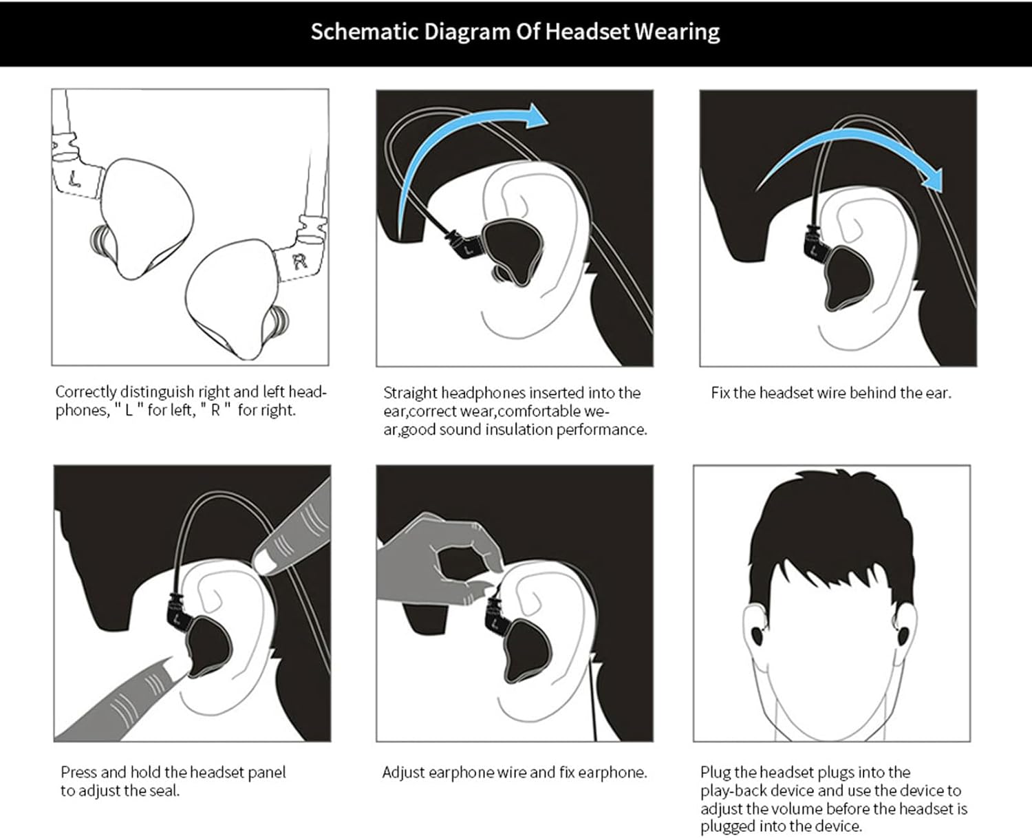 Dpofirs 10 Drive Units Headphones 1 Dynamic and 4 Balanced Armature, Detachable Headphone Cable, DIY Earphone for Audiophiles with One Control and Microphone (Full Black)