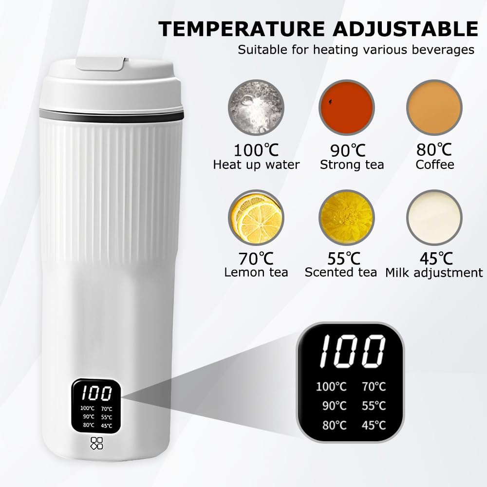 Hervidor de Agua Pequeño, Afenau 500ML Calentador de Agua Portatil con 6 Controles de Temperatura, 2 en 1 Hervidor Agua Portatil, Her-vidor de AGUA Portatil para Viajar, Camping