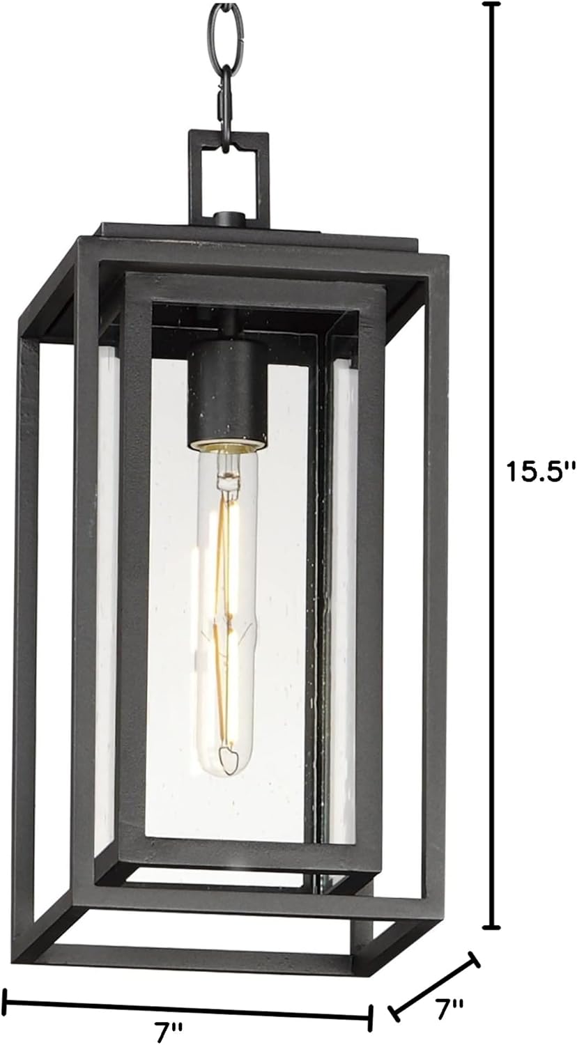 Maxim Lighting Cabana 1-Light Outdoor Hanging Light | Black Aluminum Finish | Seedy Clear Seeded Shade | Transitional Outdoor Light Fixture | Ideal for Porches & Covered Entryways | 3039CDBK