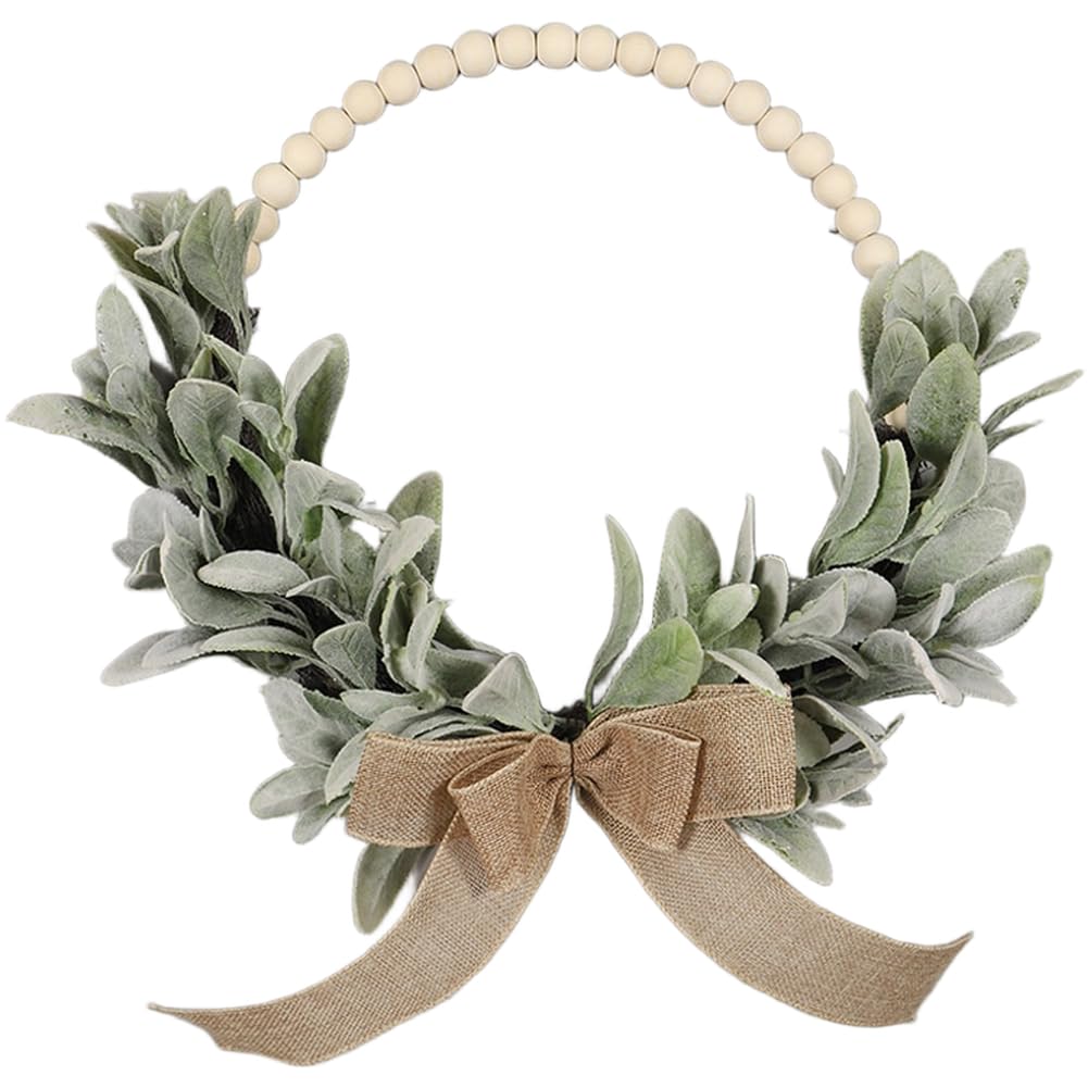 Ghirlanda di eucalipto artificiale con perline di legno, decorazione da appendere alla parete per matrimoni, primavera, Natale, casa e ufficio