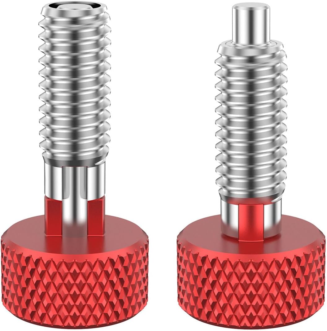 2 Pcs Hand Retractable Spring Plunger with Knurled Handle Stainless Steel Lock Out M6 Type Quick Release Pins Plunger Screw with 0.500'' Thread Length for Rolling Tool Boxes Molds Automobiles (Red)