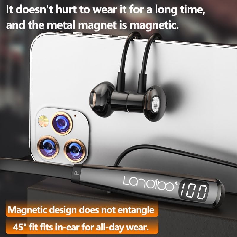 Around the neck headphone, the new Bluetooth 5.4 playtime up to 100 hours LED battery display, with microphone neckband bluetooth headphones, neck headphones semi-in-ear noise cancelling IPX7 (Black) - Image 4