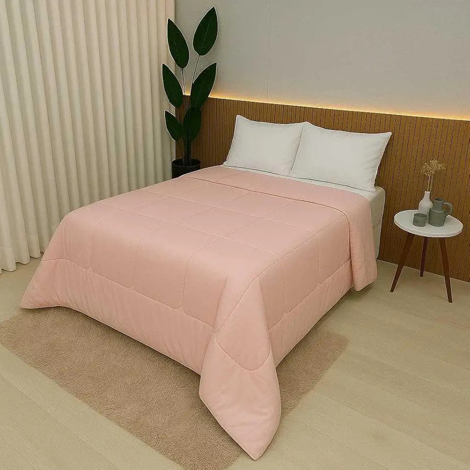 Edredom Casal e King 100% Algodão 400 Fios Dupla Face Grosso para Inverno – Antialérgico e Aconchegante (Rose,Solteiro)