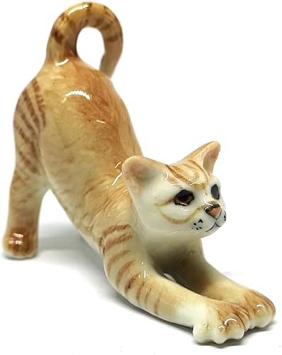 ZOOCRAFT Figura coleccionable en miniatura de cerámica marrón lindo gato estatuilla casa de muñecas hecha a mano