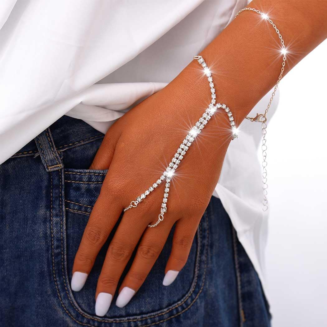 Rhinestone Hand Chain Bracelets Sparkle Crystal Hand Jewelry Adjustable Finger Ring Bracelet Hand Accessories for Women - Image 5