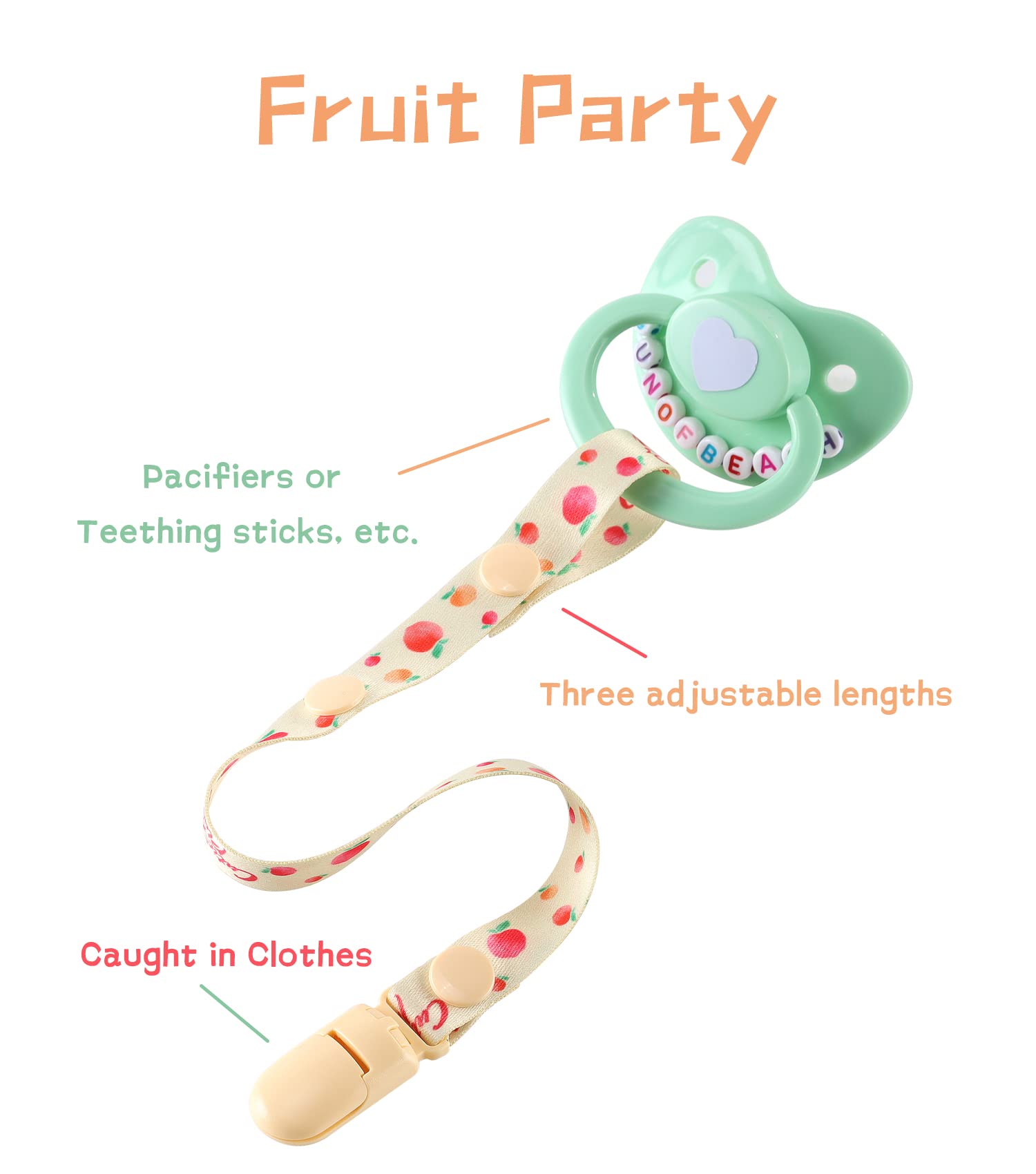 CutiePlusU Lot de 3 pinces à tétine pour adulte - Fraises, cerises et pêches