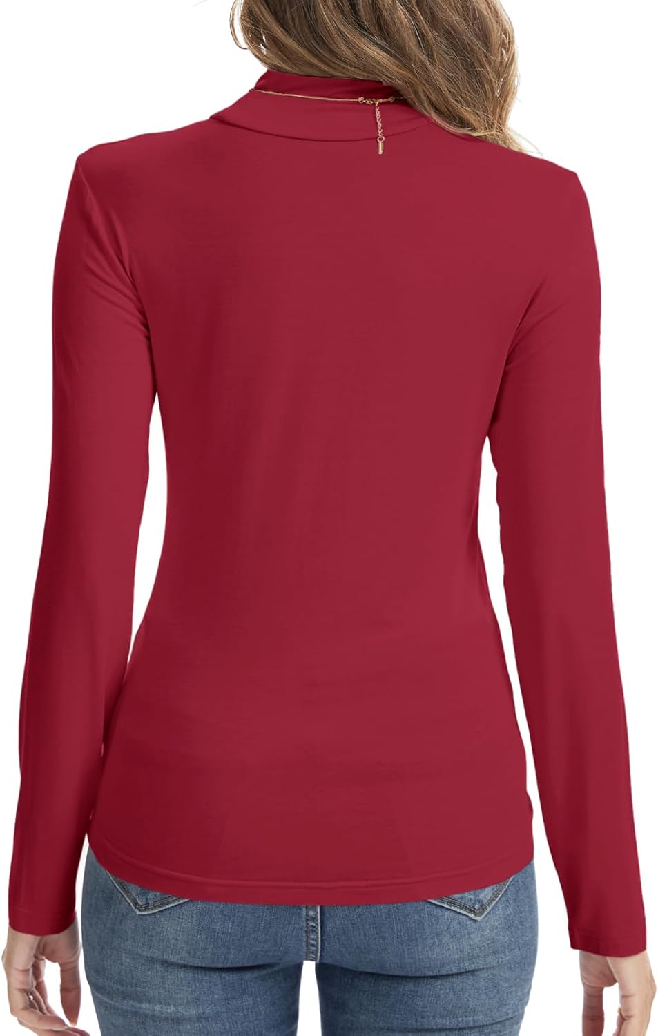 Dark Red Mock Turtleneck Womens Tops Long Sleeve Half Thermal Underscrub Slim Fitted Winter Basic Casual Shirts (BRM) - Image 4