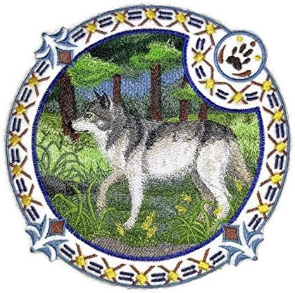 BeyondVision Nature Weaved in Threads, Amazing Animal Kingdom [Gray Wolf Shield ] [Custom and Unique] Embroidered Iron on/Sew Patch [7" 7"] [Made in USA]