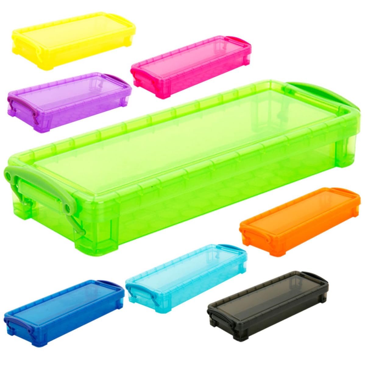 Boîte à Crayons en Plastique Colorée 8pcs, Grosse Capacité, Présent Rentrée